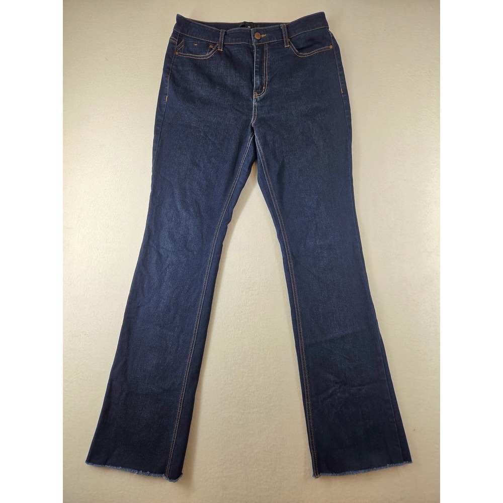 Tinsel Denim Couture Womens Flare Jeans Dark Wash Raw Hem Stretch Size 29